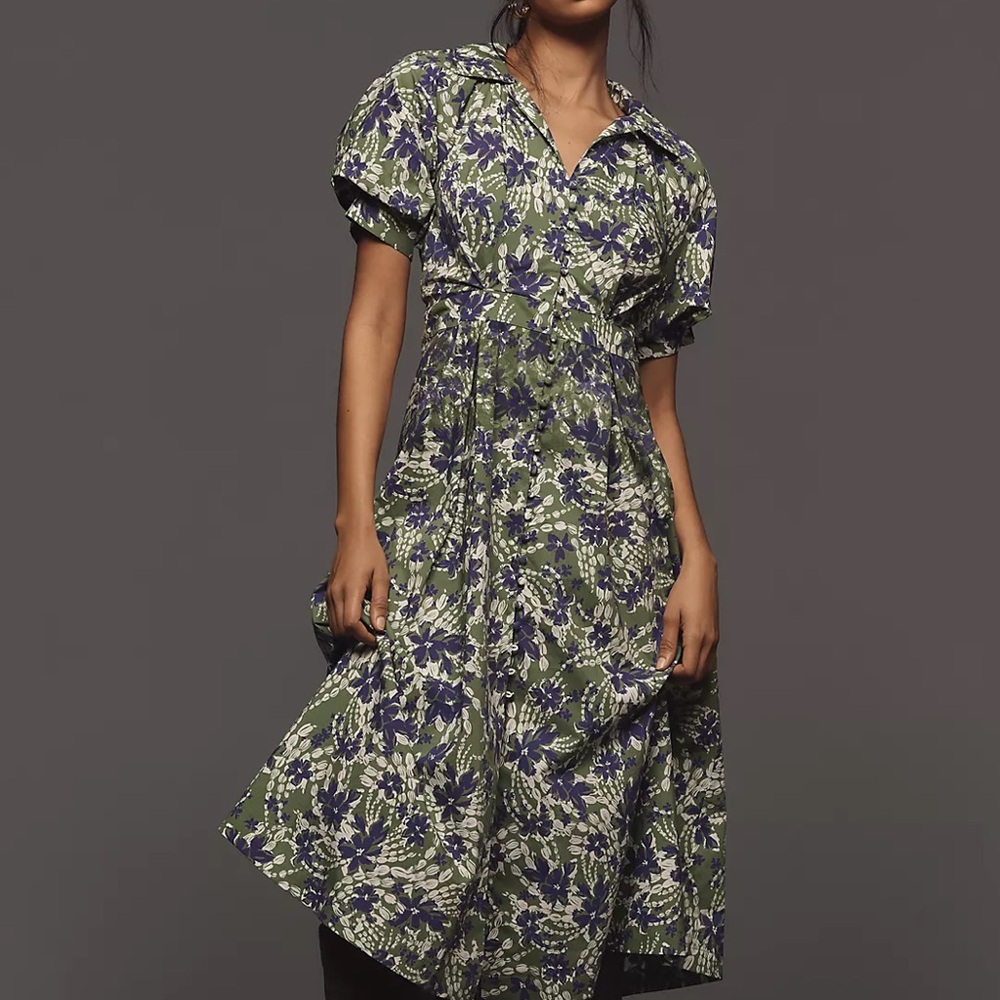 English Factory Short-Sleeve A-Line Midi Shirt Dress